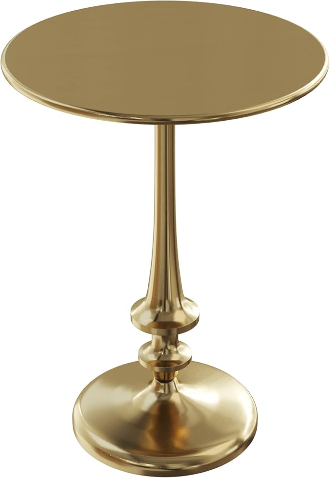 Side Table - Iron Pedestal Table with Antiqued Brass Finish for Couch