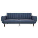 Brittany Sofa Futon, Premium Linen Upholstery and Wooden Legs, Blue Linen