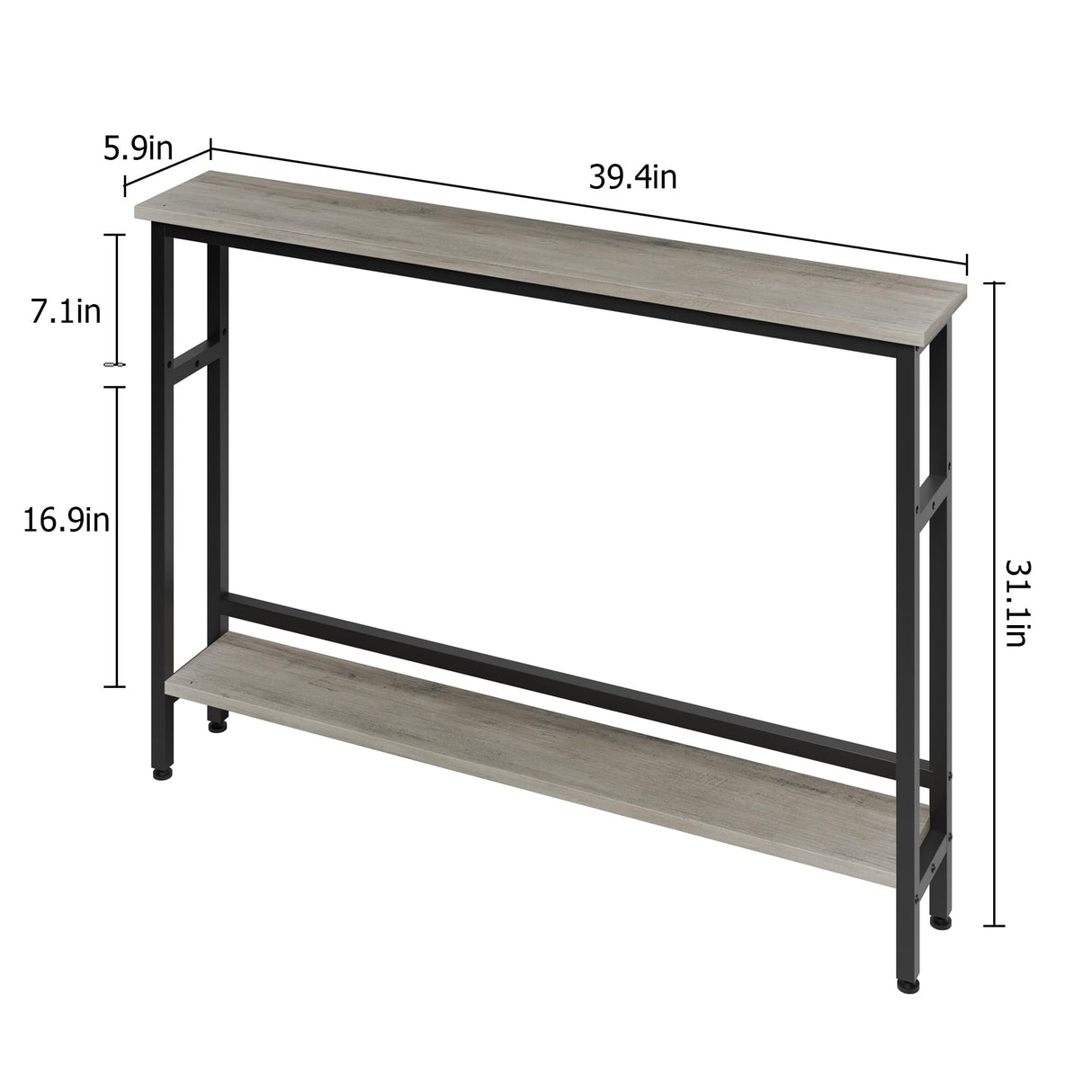 5.9" Narrow Sofa Table, 2 Tier Skinny Console Table with Adjustable Shelf,