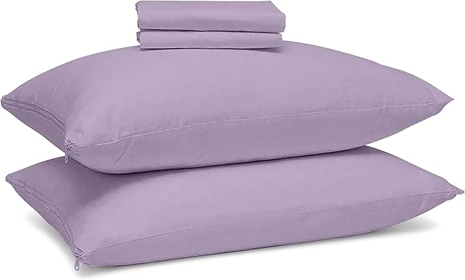 Pillow Protectors 4 Pack Standard Zippered - 100% Cotton Breathable Pillow Covers