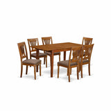 East West Furniture PSPL7-SBR-C 7 Piece Set Consist of a Rectangle Dining Room Table with Butterfly Leaf and 6 Linen Fabric Upholstered Chairs, 32x60 Inch