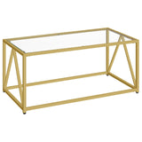 Glass Coffee Table, Gold Coffee Tables for Living Room, Gold Glass Coffee Table