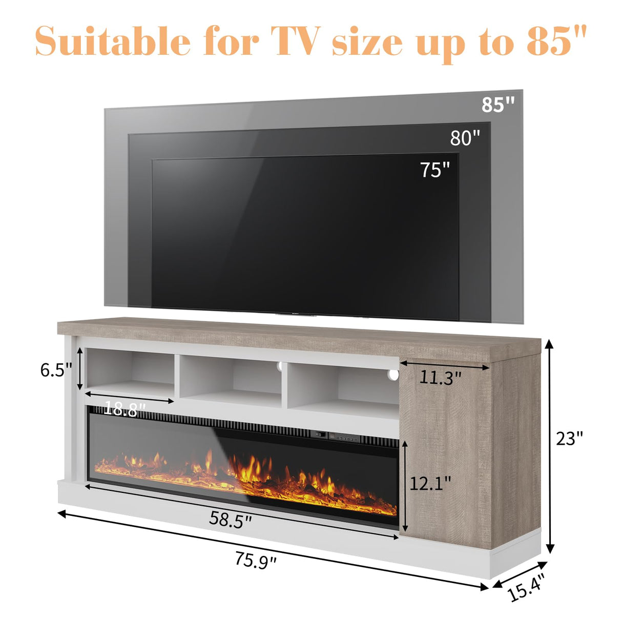 Fireplace TV Stand with 60” Electric Fireplace, Chunky Entertainment Center