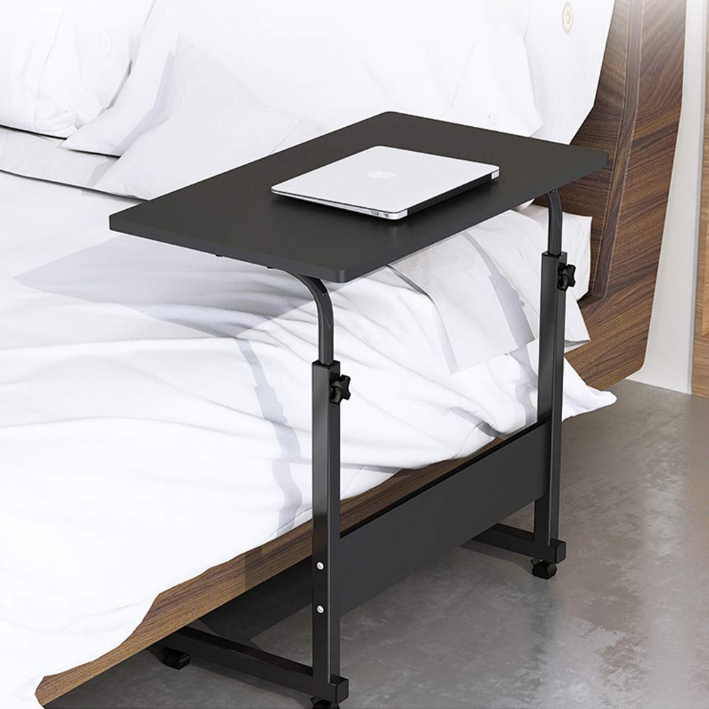 Black Adjustable Rolling Laptop Table with Side Storage