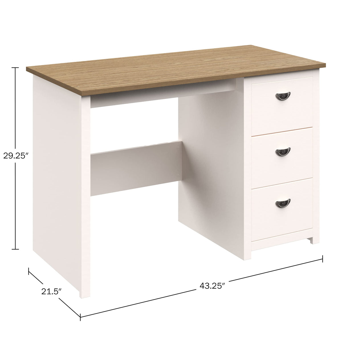 Traditional Desk with Attached 3-Drawer File Cabinet - for Home Office, Bedroom, Computer, or Craft Table by Lavish Home (White)