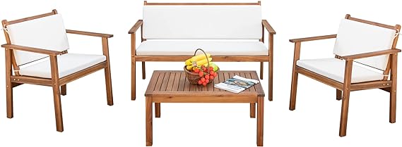 Patio Set 3 Piece Acacia Wood Outdoor Furniture Conversation Seat