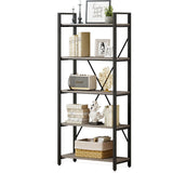 BON AUGURE Industrial Bookshelf, Etagere Bookcases and Book Shelves 5 Tier, Rustic Wood and Metal Shelving Unit (Dark Gray Oak)