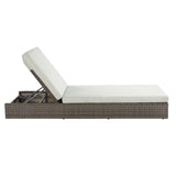 Furniture Adjustable Patio Lounge with Cushions, Beige and Gray