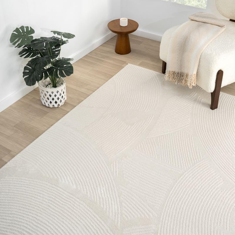 Abani Zen 8' x 10' Cream Rug – Neutral Brush Stroke Sandbrush Design, Large Soft Area Rug for Living Room & Bedroom, Durable & Easy to Clean