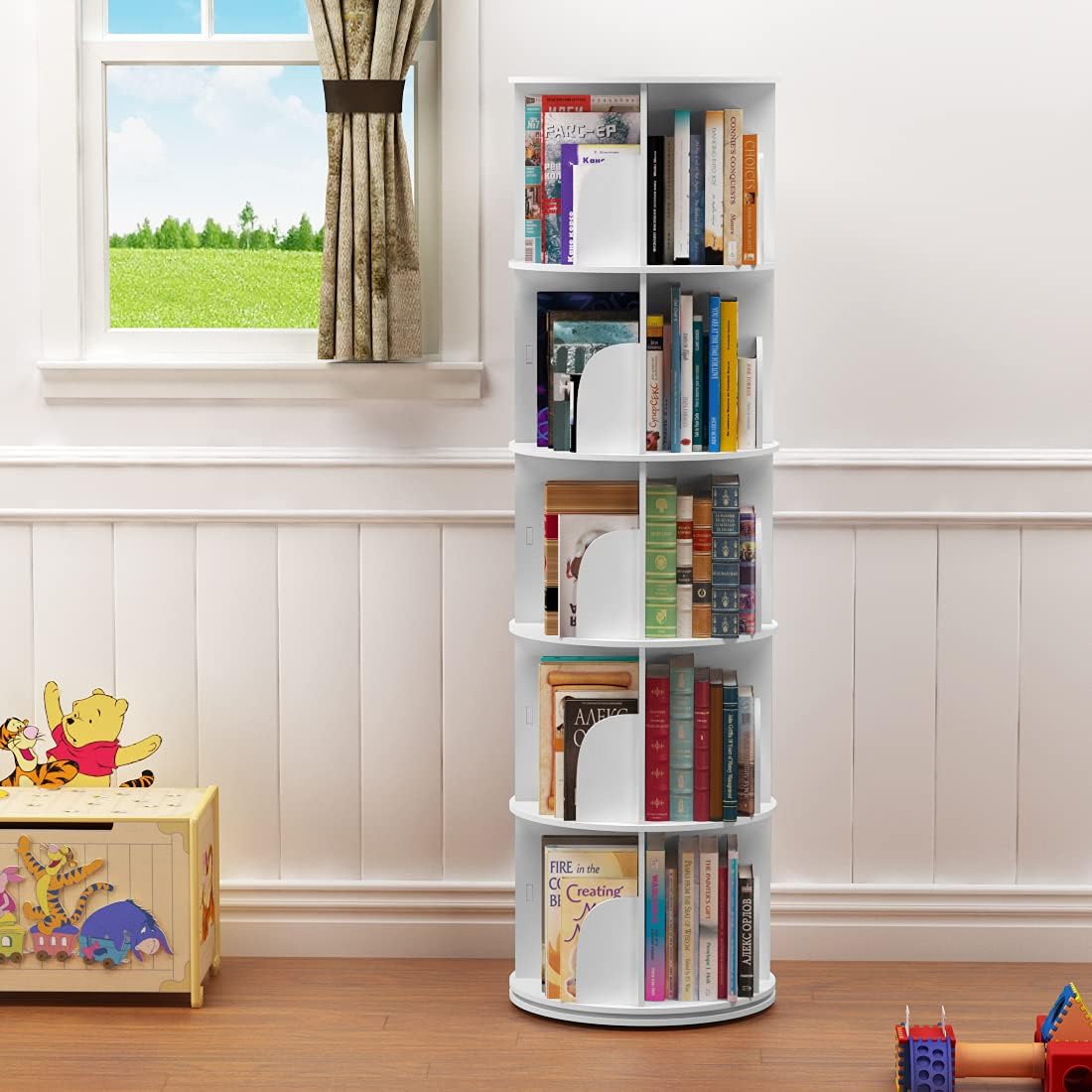 Rotating Stackable Shelves Bookshelf Organizer (White)