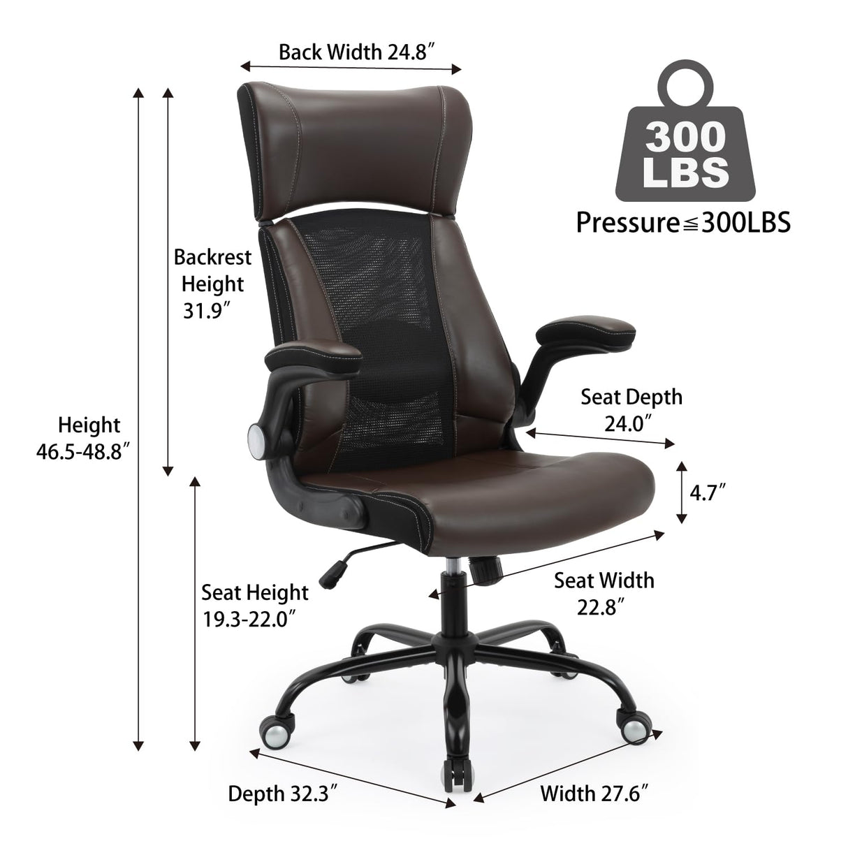 Home Office Chair, Ergonomic Desk Chair with Lumbar Support, Faux PU Leather Cushion