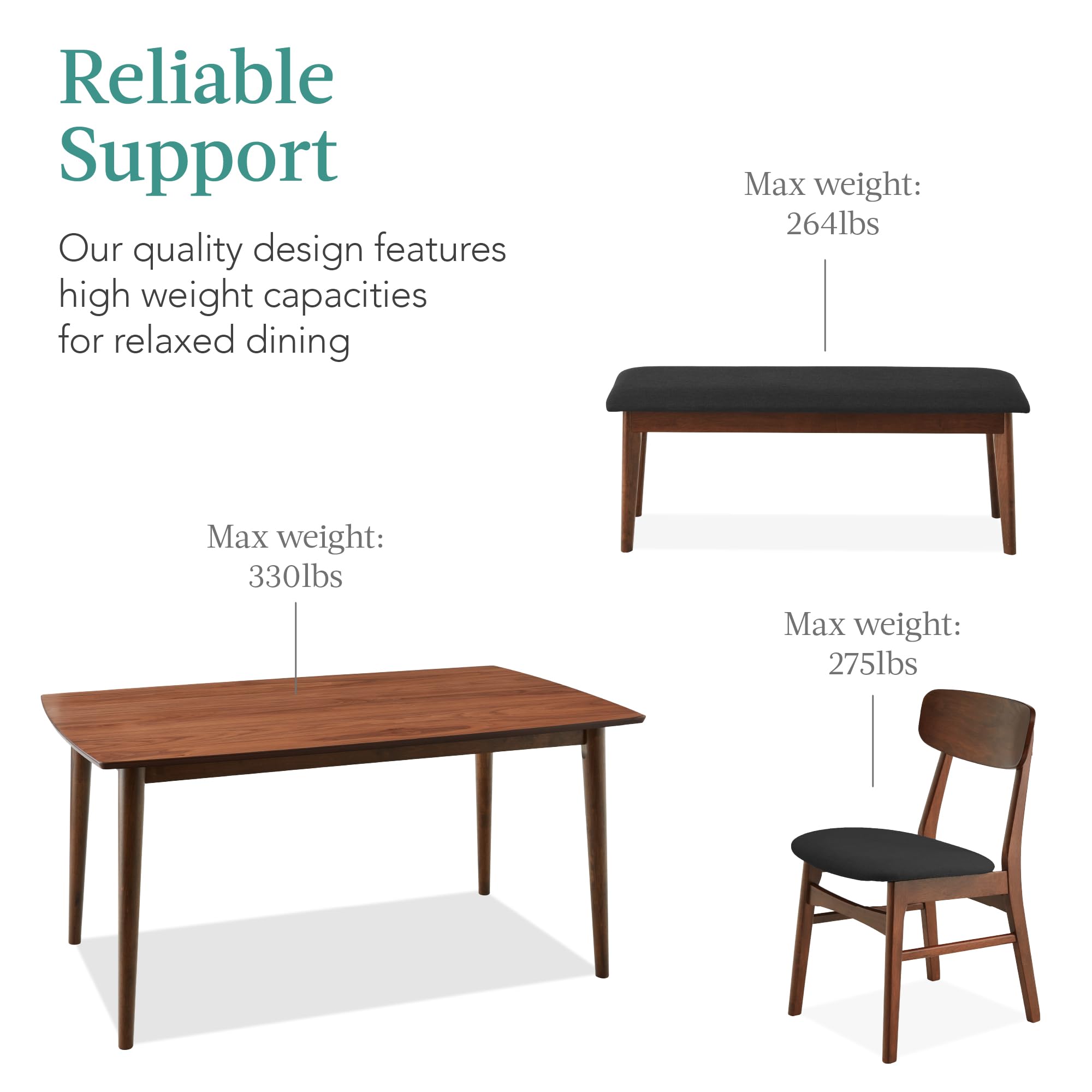 6-Piece Wooden Dining Set with Bench