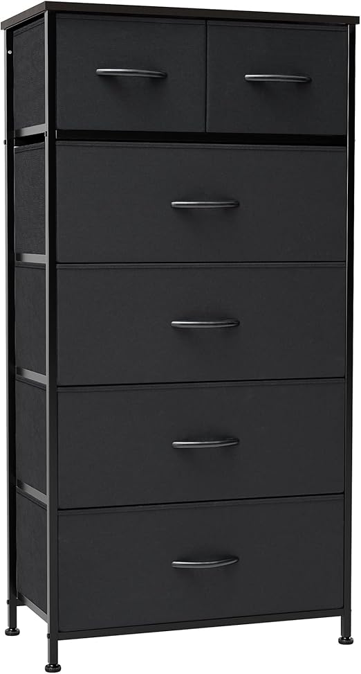 Vertical Dresser Storage Tower - Sturdy Steel Frame, Wood Top, Easy Pull Fabric Bins