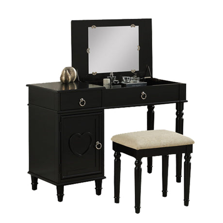 Seraph Featuring Stool and Mirror Black Vanity Set,