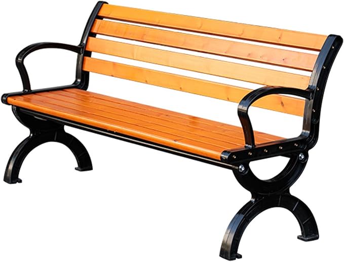 Outdoor Garden Patio Bench,Iron Metal Steel Frame Park Bench with Backrest and Armrest f