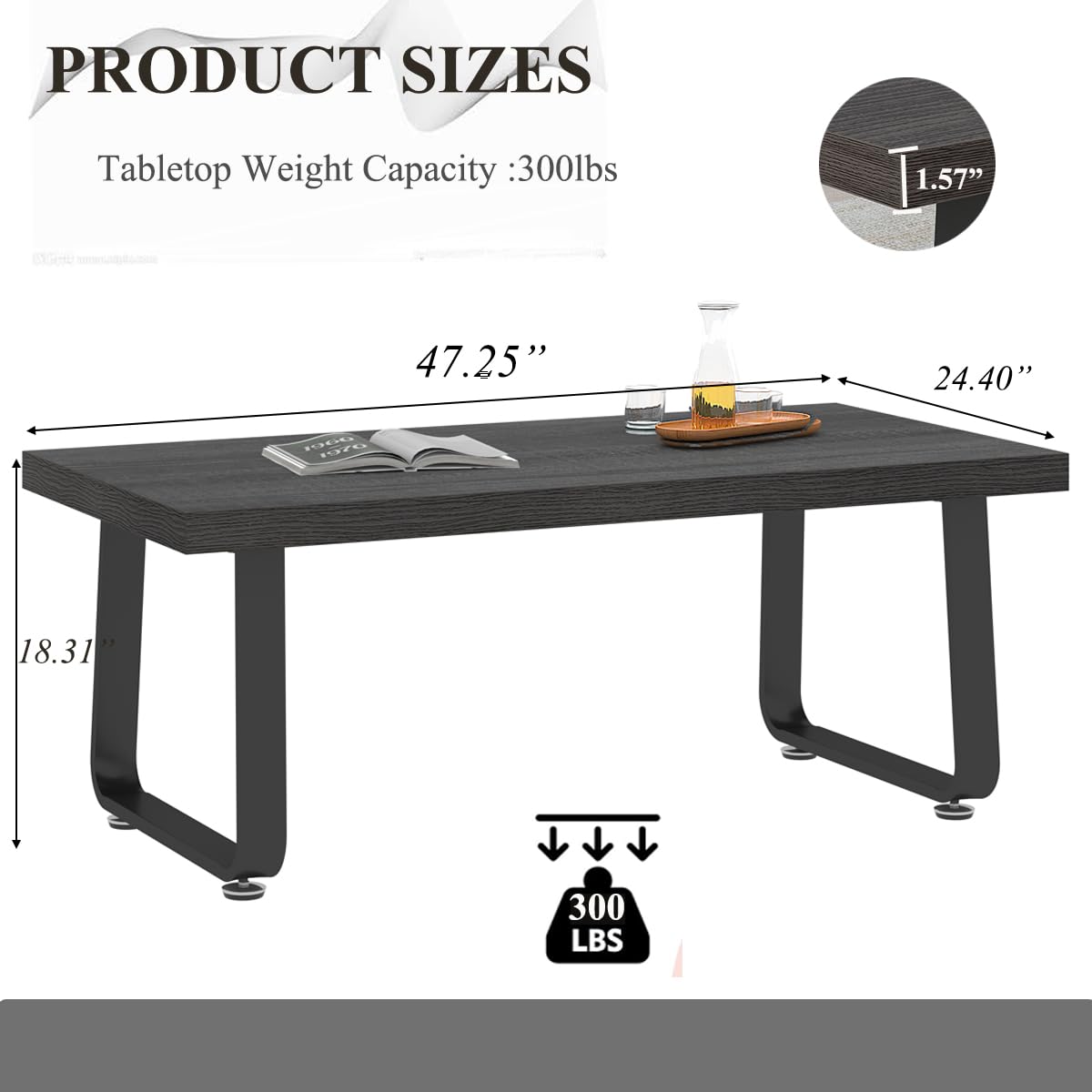 Coffee Table, Industrial Wooden Coffee Table, Modern Minimalist Rectangular Center Table