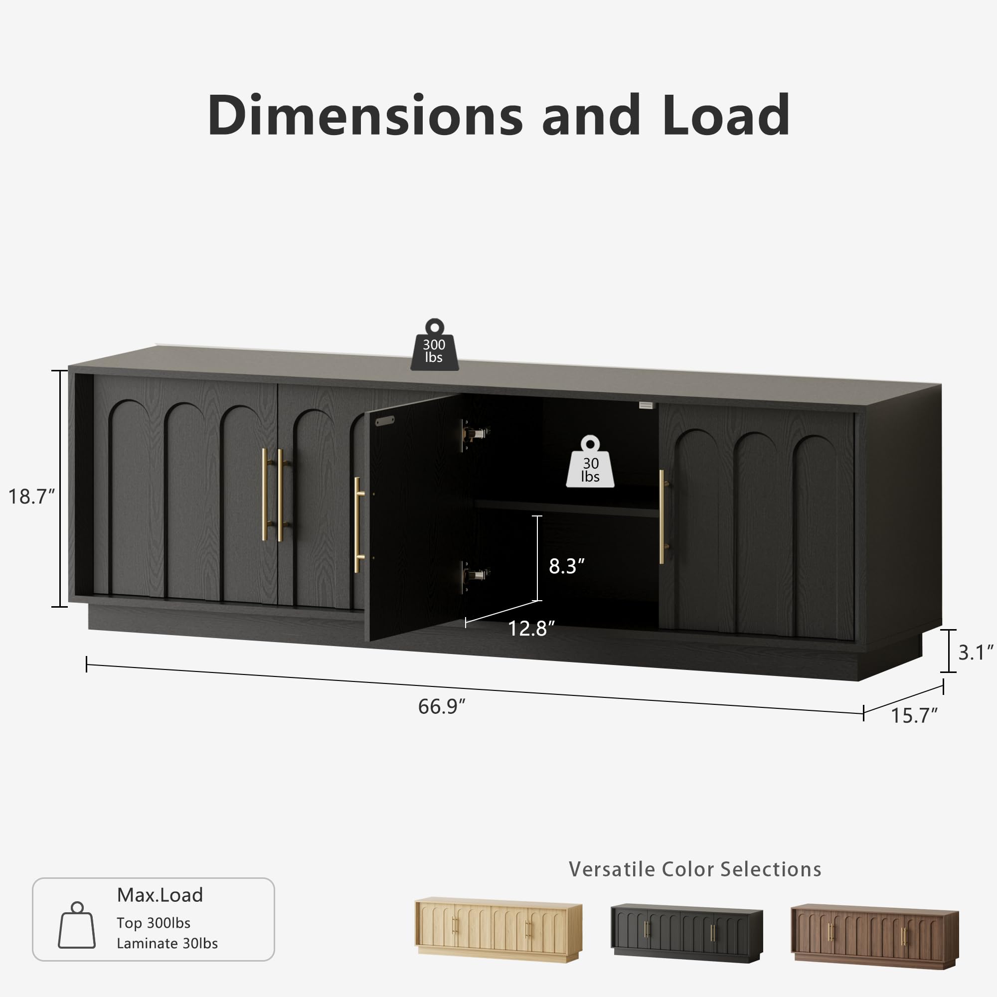 67" Modern TV Stand for 75 Inch TV with Adjustable Shelves