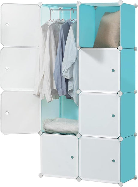 Portable Wardrobe Closet for Hanging Clothes, Bedroom Armoire with Doors