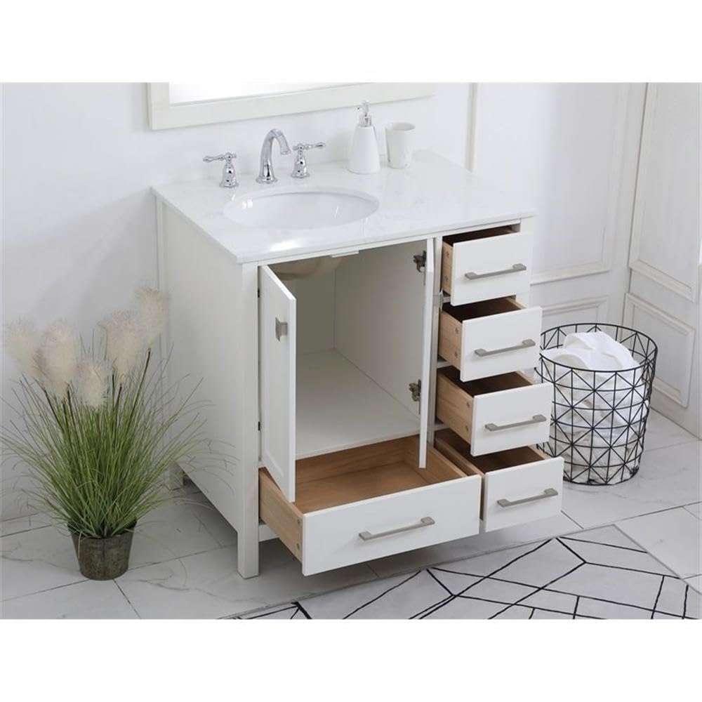 Irene 32" Solid Wood and Stone Single Bathroom Vanity in White