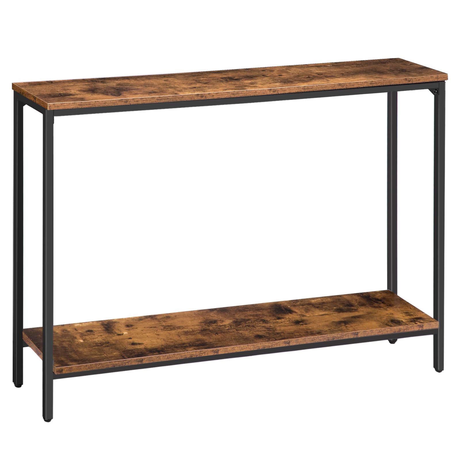 47.2" Narrow Console Table with Shelf - Rustic Brown & Black Metal Frame