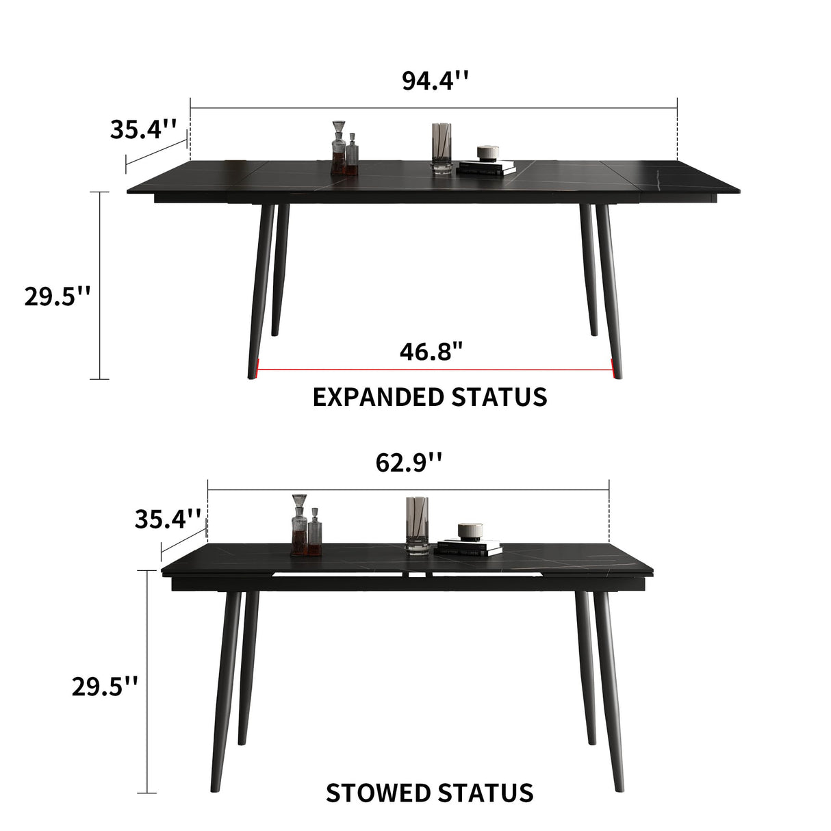 62.9'' to 94.4'' Extendable Dining Tables for 4 to 8 - New sintered Stone Material Rectangle