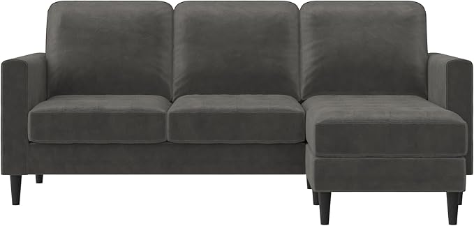 CosmoLiving Strummer Reversible Sectional Couch, Black Velvet Sofa (DA038-BK)