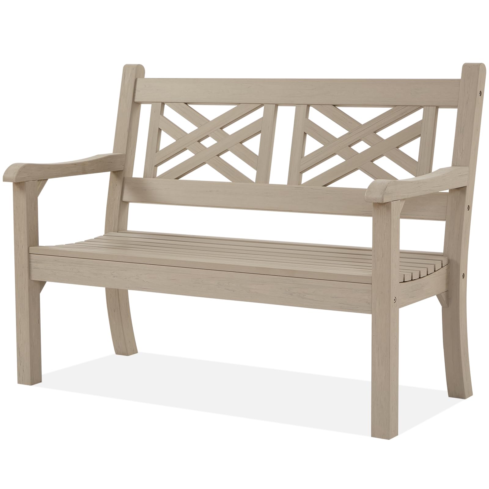 49''W Outdoor Bench, All-Weather Poly Lumber Garden Bench with Decorative Backrest