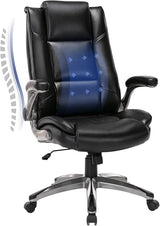 Leather Executive Office Chair - High Back Ergonomic Desk Chair with Flip-Up Arms