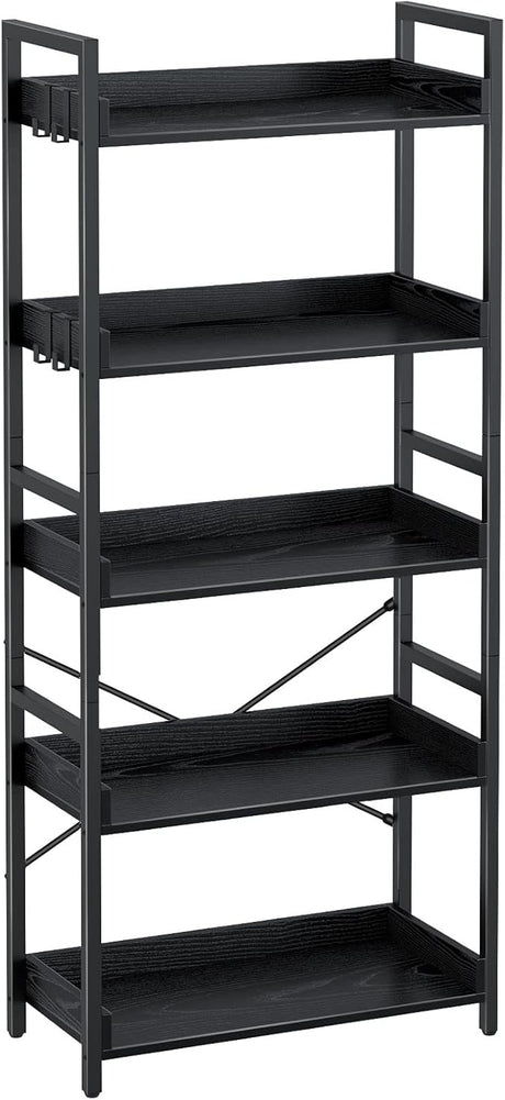 Bookshelf 6 Tier with 4 Hooks, Industrial Bookcase, Vintage Storage Rack with