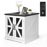 Farmhouse End Table, 24" Large Sofa Side Table with Charging Station