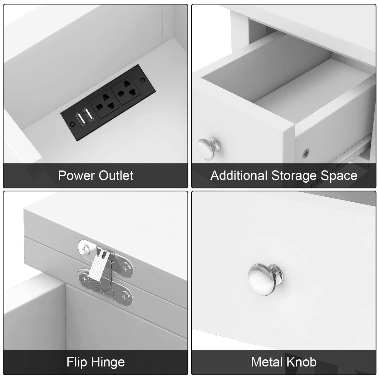 End Table with Charging Station, Narrow Side Table with USB Ports and Outlets