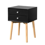 Bedside Table with 2 Drawers and Rubber Wood Legs
