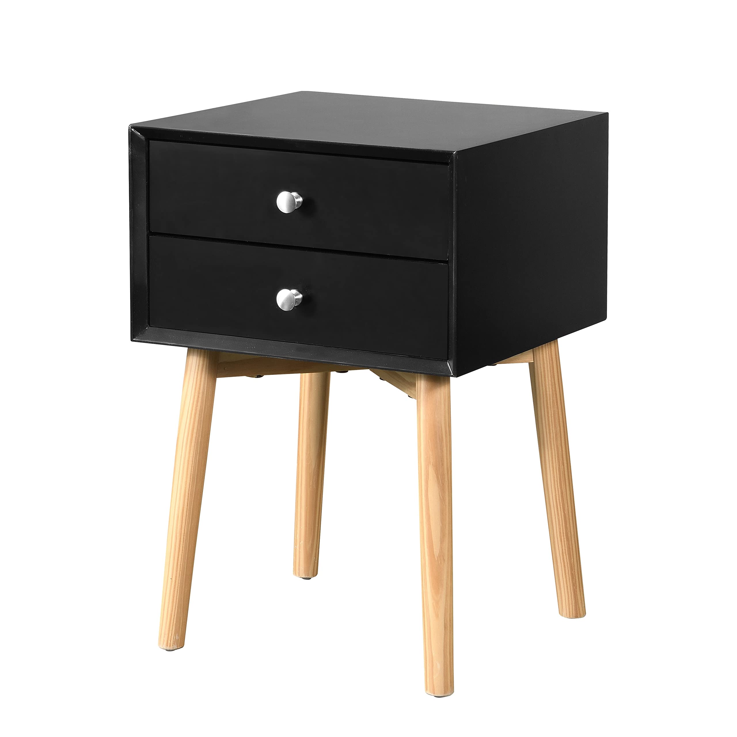 Bedside Table with 2 Drawers and Rubber Wood Legs