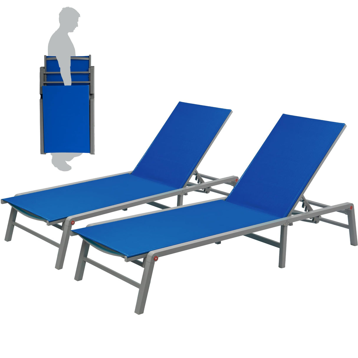 Lounge Chair Outdoor Foldable Outdoor Lounge Chair (2Blue Textilence W/O Table)