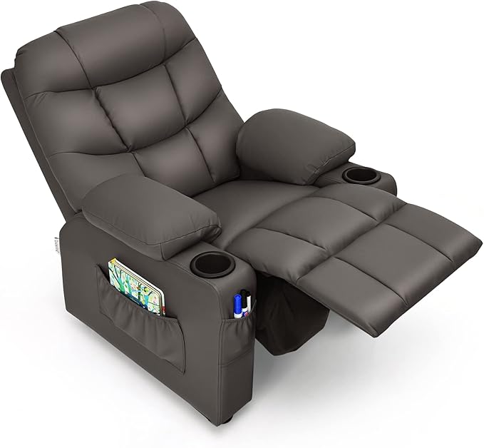 Kids Recliner Chair w/Cup Holder & Side Pockets, Children Recliner