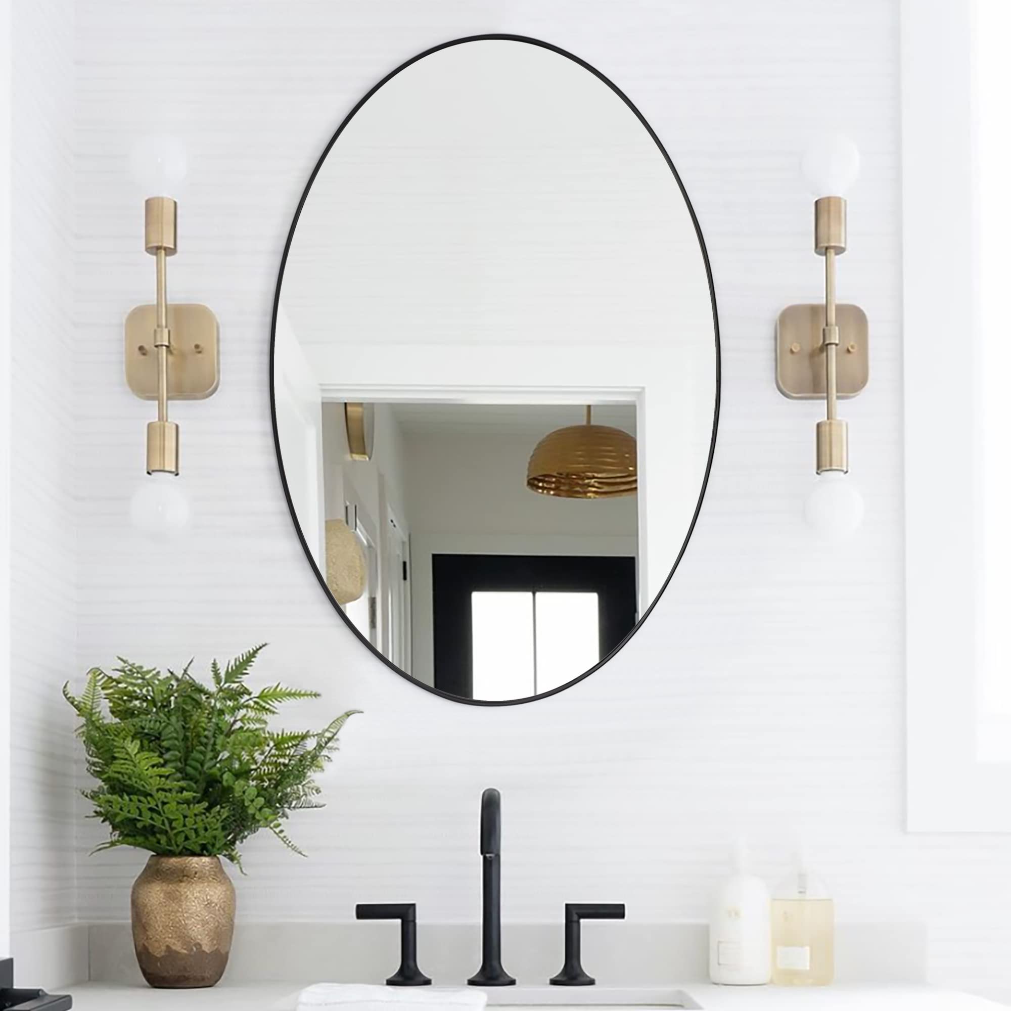 Bathroom Mirror  Matte Black Metal Framed Vanity Mirror