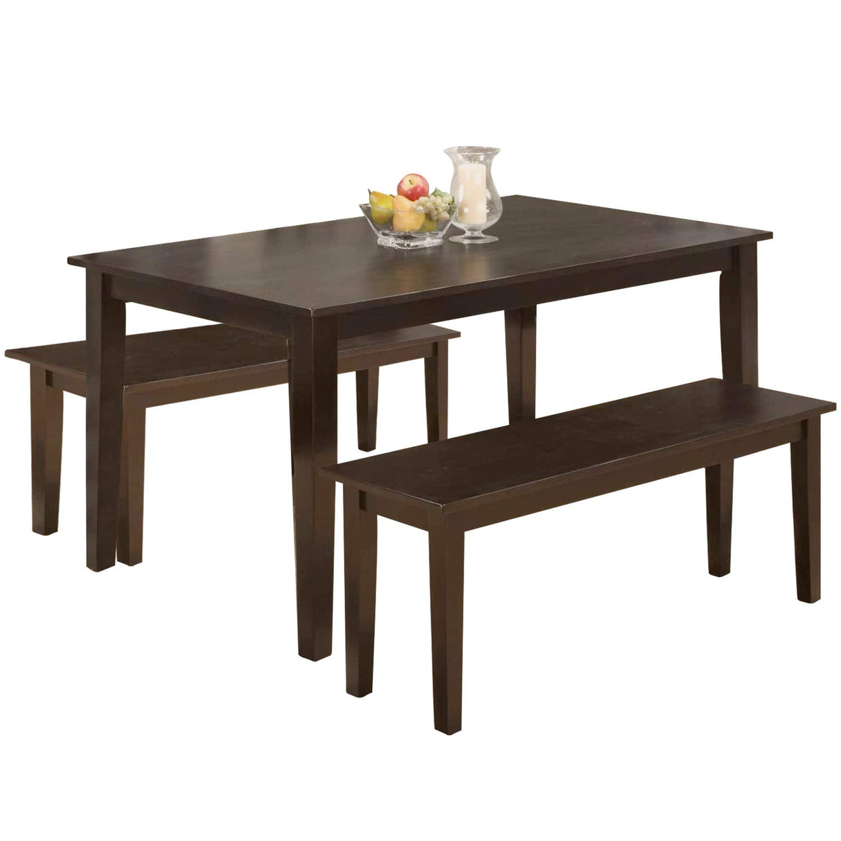 Modern 45 Inch Dining Table Set Solid Wood Kitchen Table with Two Benchs Dining Room