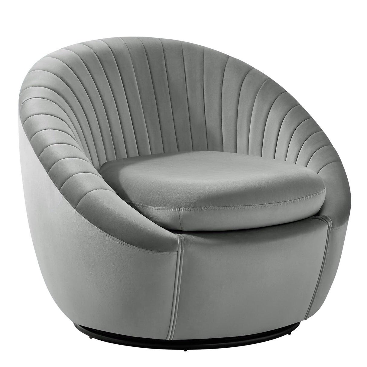 Swivel Accent Chair, Modern Velvet Shell Swivel Barrel Chair with Wide Seat, FSC Certified Upholstered Single Sofa Swivel Chair for Living Room Bedroom Nursery, Light Grey