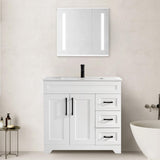 36” Luxurious Bathroom Vanity with Ceramic Sink Combo, White Bathroom Cabinet
