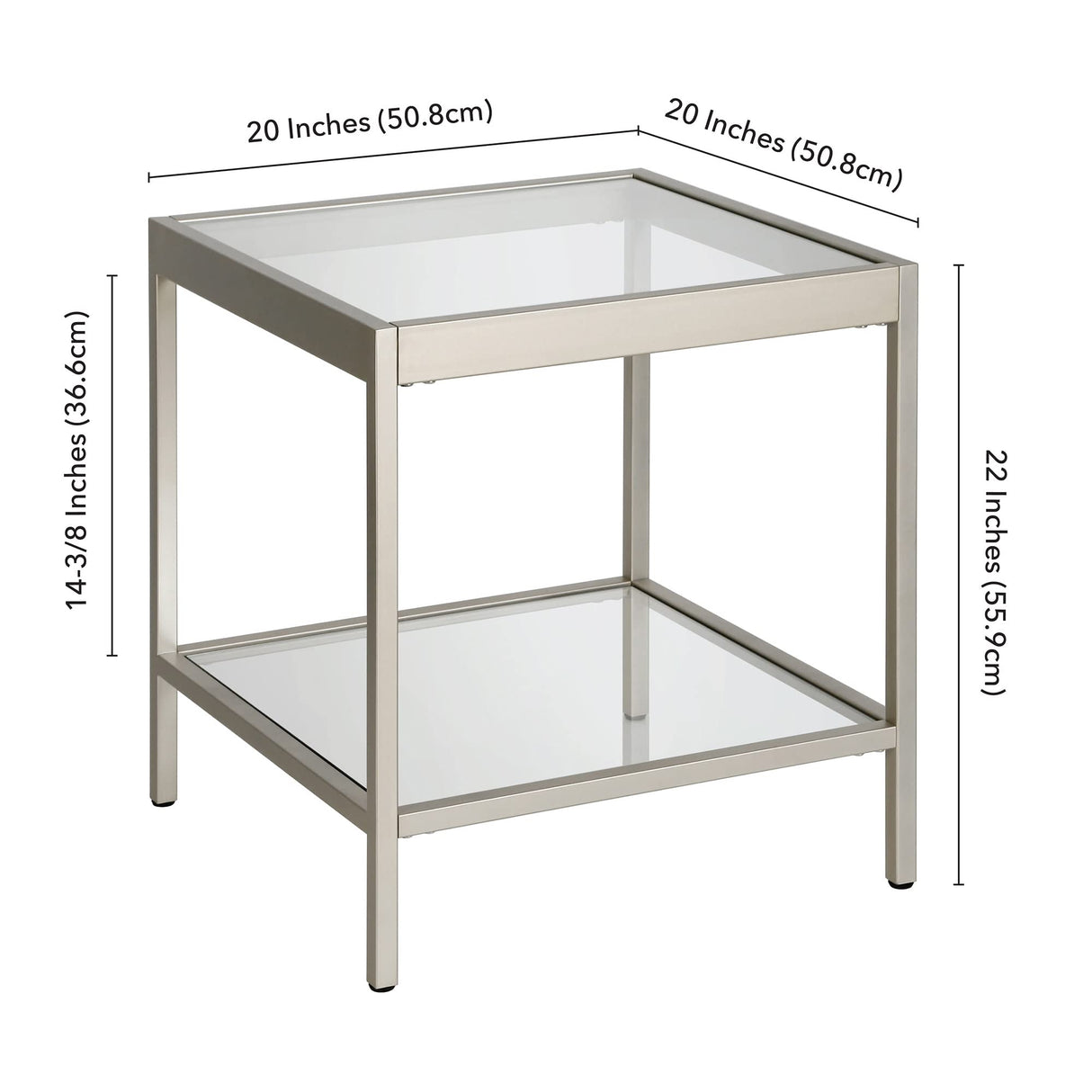 20" Wide Square Square Side Table in Nickel, Table for Living Room, Bedroom