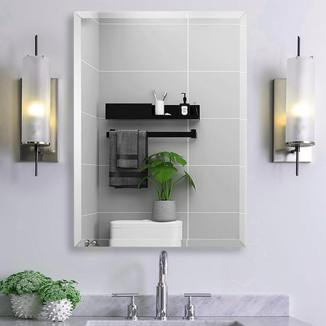 Beveled Mirror, 48"x30" Inch Beveled Frameless Mirror for Bathroom,