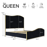 Queen Size Harp Bed Frame, Velvet Upholstered Platform Bed with 61.4" Vertical Channel