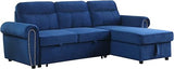 Ashton Green Velvet Fabric Reversible Sleeper Sectional Sofa Chaise