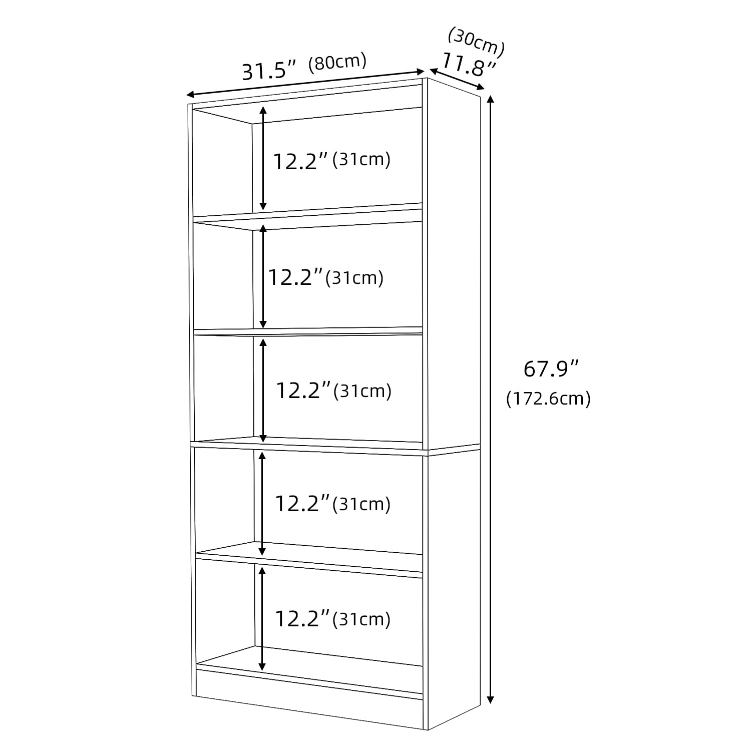 Bookshelves and Bookcases Floor Standing tall bookcase 5 Tier Display