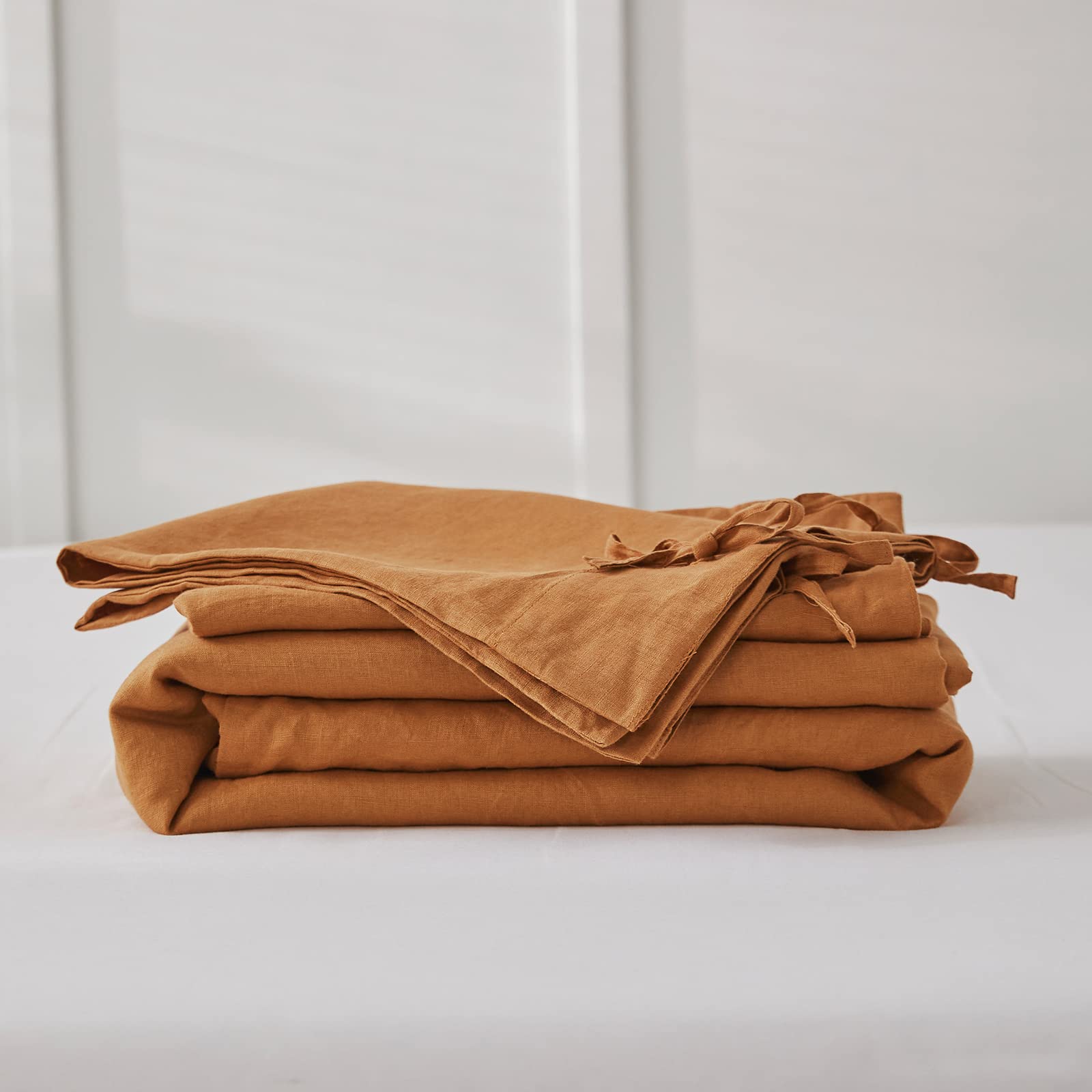 Natural French Washed Flax Solid Color Soft Breathable Farmhouse Bedding