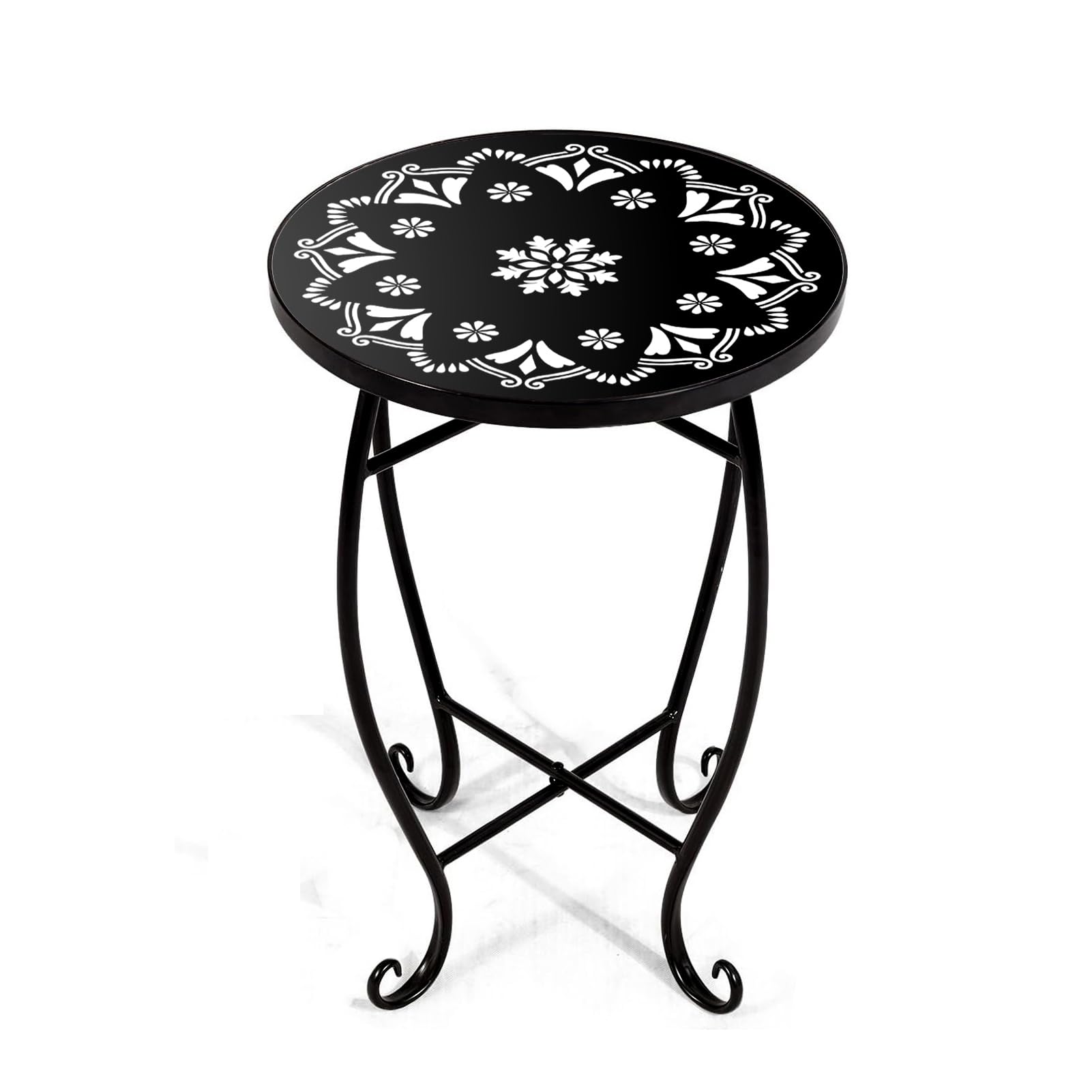 25 Inch High Patio Side Table, 18 Inch Wide Round Metal Side Table, Weather Resistant Anti - Rust Outdoor Side Table for Living Room Sofa Couch, Easy Assembly Bistro Table End Table Drink Table - Bircata