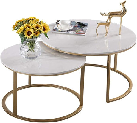 Modern Round Coffee Table Sets Marble Stacking Nesting Tables Wrought Iron Frame