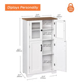 Bathroom Storage Cabinet with Glass Doors, Farmhouse Wooden Free Standing Cupboard