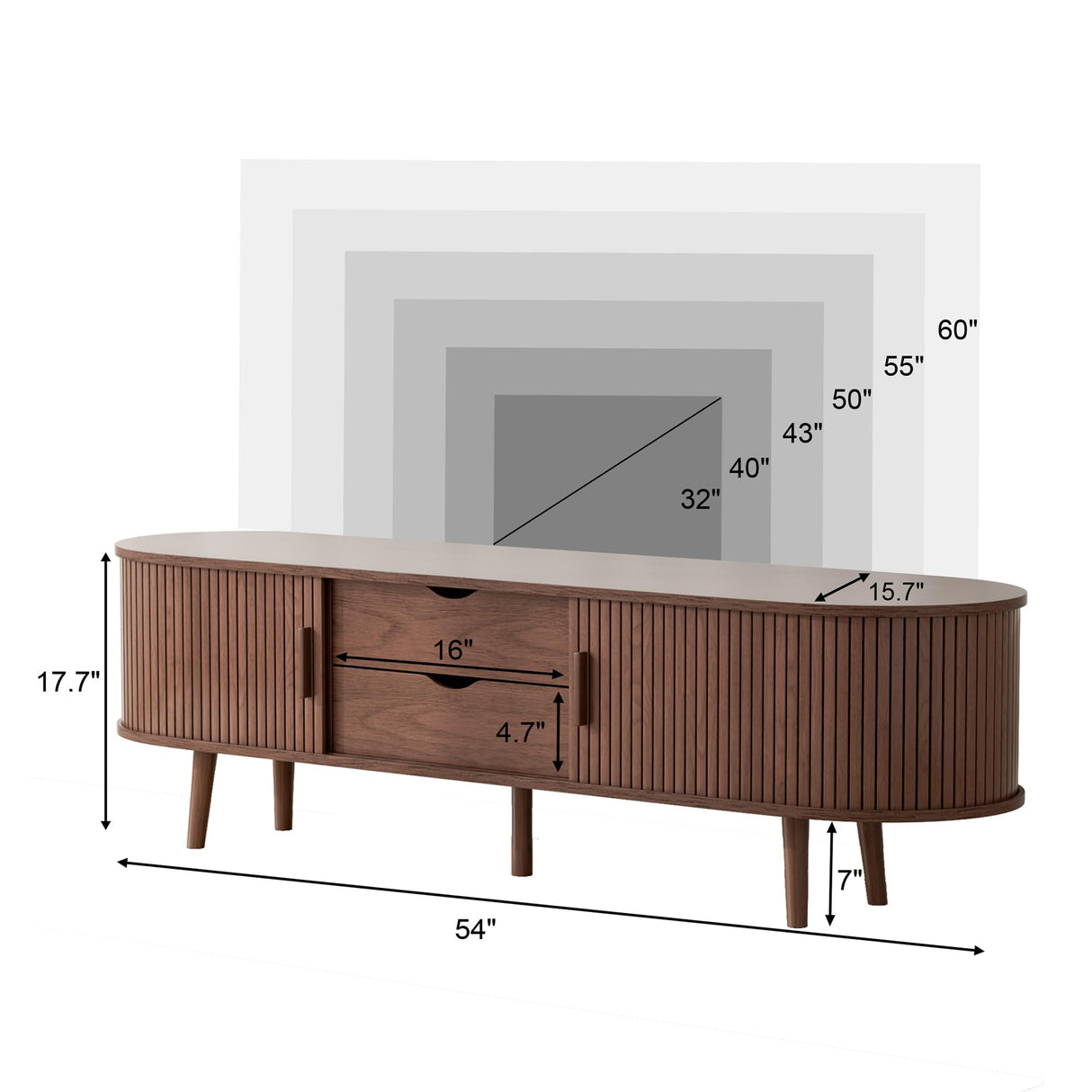 55" Mid Century Modern TV Stand with Drawer and Storage Shelve, fits 32" to 60" TV.