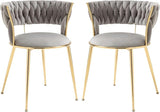 Dining Chair Set of 2, Velvet Woven Upholstered Dining Chair with Gold Metal Legs,